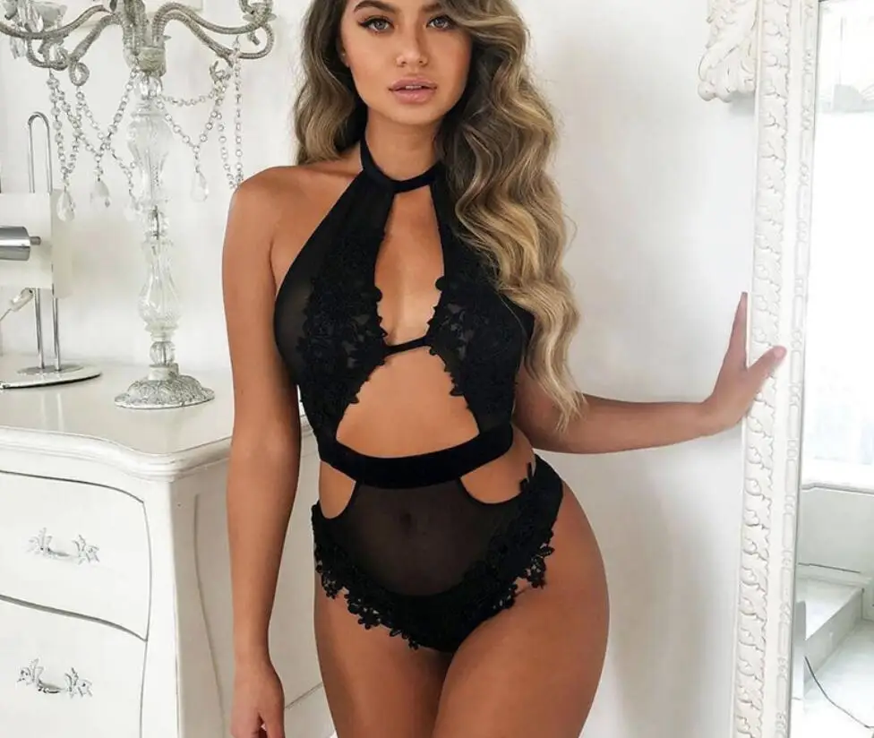 

Black Mesh Rompers Sexy Femme Jumpsuit Black Sleeveless Rompers Floral Women Bodysuit