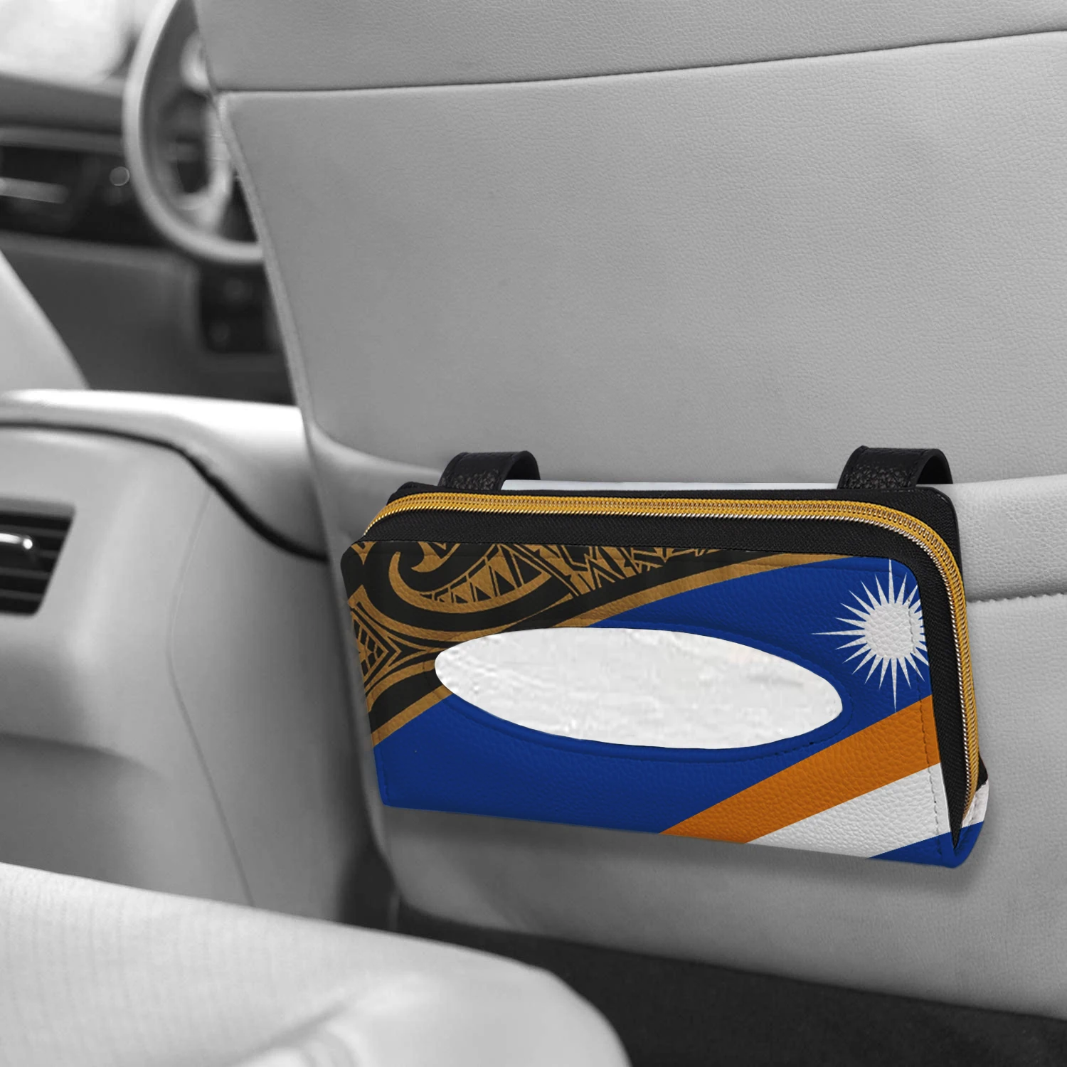 

Seat Back Tissue Box Holder Marshall Islands Prints PU Leather Creative Car Tissue Box Car Sun Visor Tissue Box 1PC Accessories