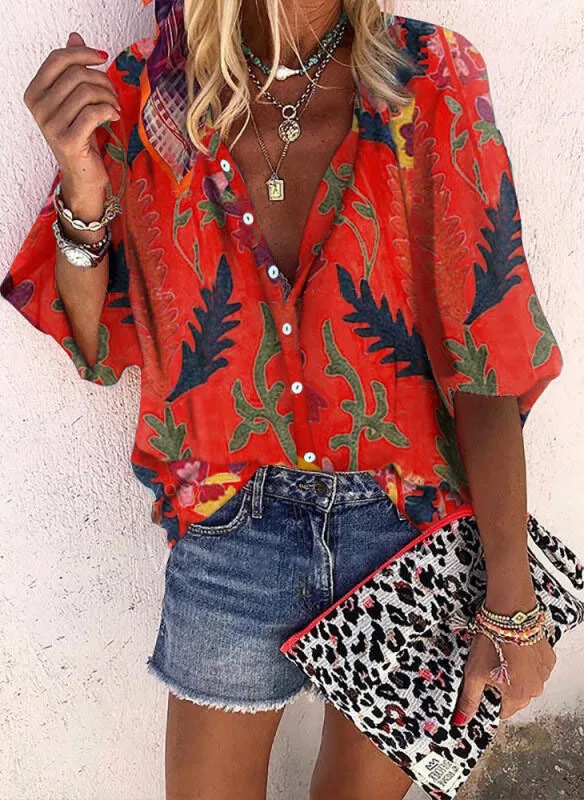 

Tops Women Shirts Ladies Casual Printed Shirts Elegant V Neck Vintage Tops Holiday Style Long Sleeve 2021 Fashion Blouses