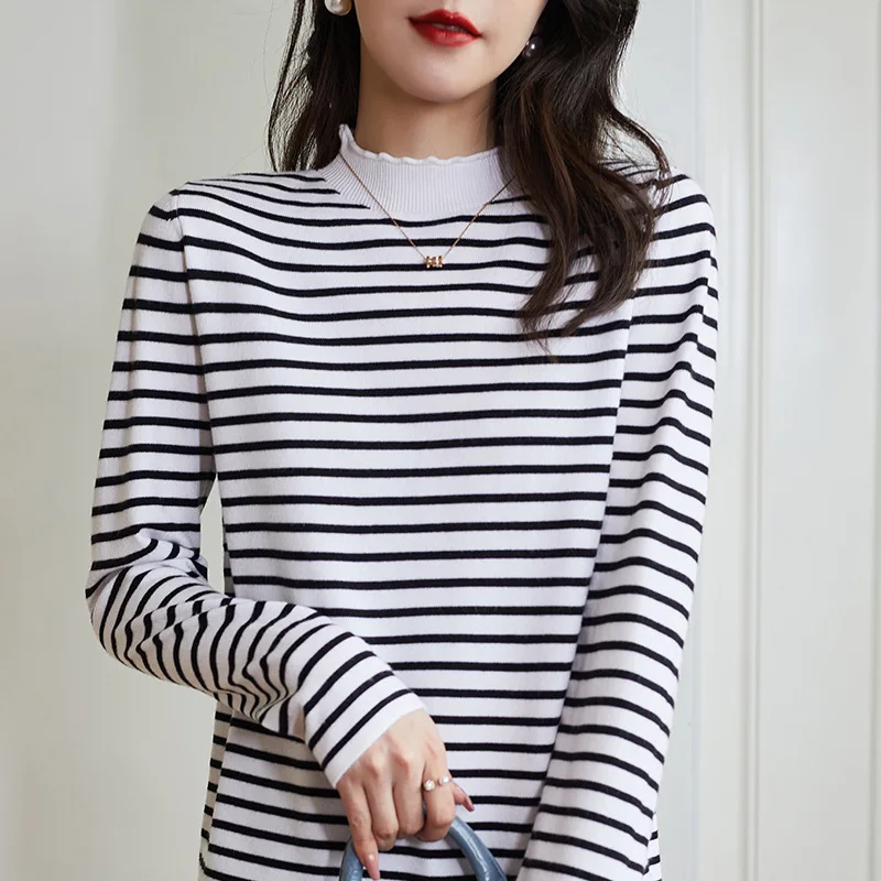 

Повседневный свитер с высоким воротником, вязаный свитер на весну и осень, Женский пуловер, черный джемпер