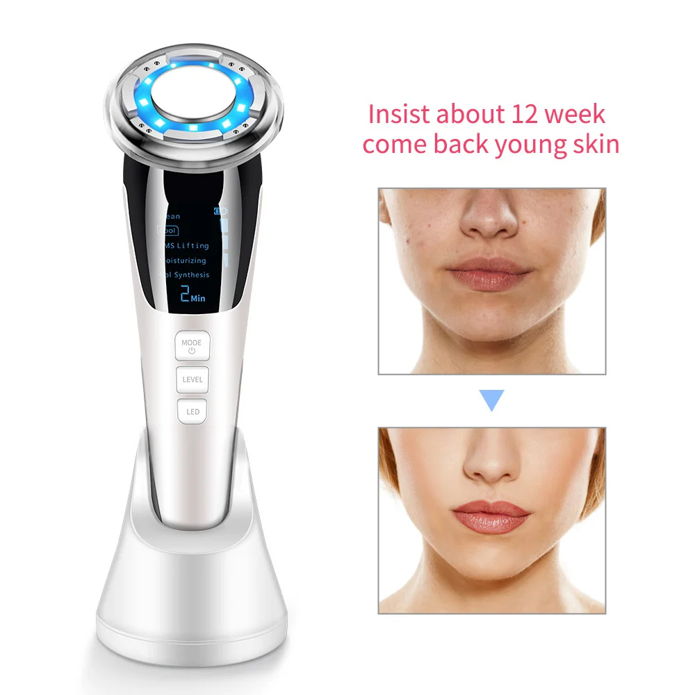 Goedkoop Ems Facial Massager Microcurrent Schoonheid Huidverzorging Trillingen Led Photon Rimpel Remover Hot Koude Ultrasone Gezicht Lifting Apparaat