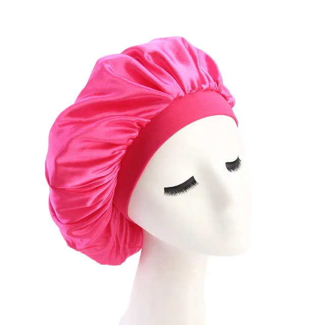 

58cm Adjust Solid Satin Bonnet Hair Styling Cap Long Hair Care Women Night Sleep Hat Silk Head Wrap Shower Cap Hair Styling Tool