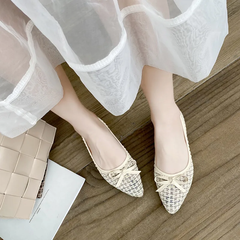 

Moccasin Shoes Casual Female Sneakers Shallow Mouth Pointed Toe Bow-Knot 2021 Fashion Women's Flats Moccasins Boat Breathable Ne