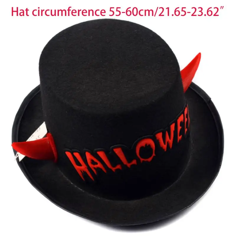 

Halloween Unisex Short Brim Fedora Hat Cute Ox Devil Horns Letters Panama Jazz Cap Vampire Cosplay Party Costume