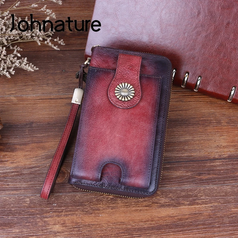 

Женский бумажник в стиле ретро Johnature, большой кошелек-клатч из натуральной воловьей кожи, с отделениями для карт, 2021