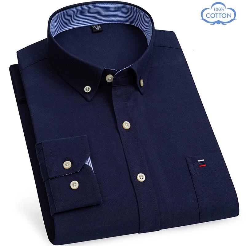 New Size S -7XL Blue Men Shirt Long Sleeve 100% Cotton Oxford Soft Comfortable Regular Fit Quality Business Man Casual Shirts | Мужская