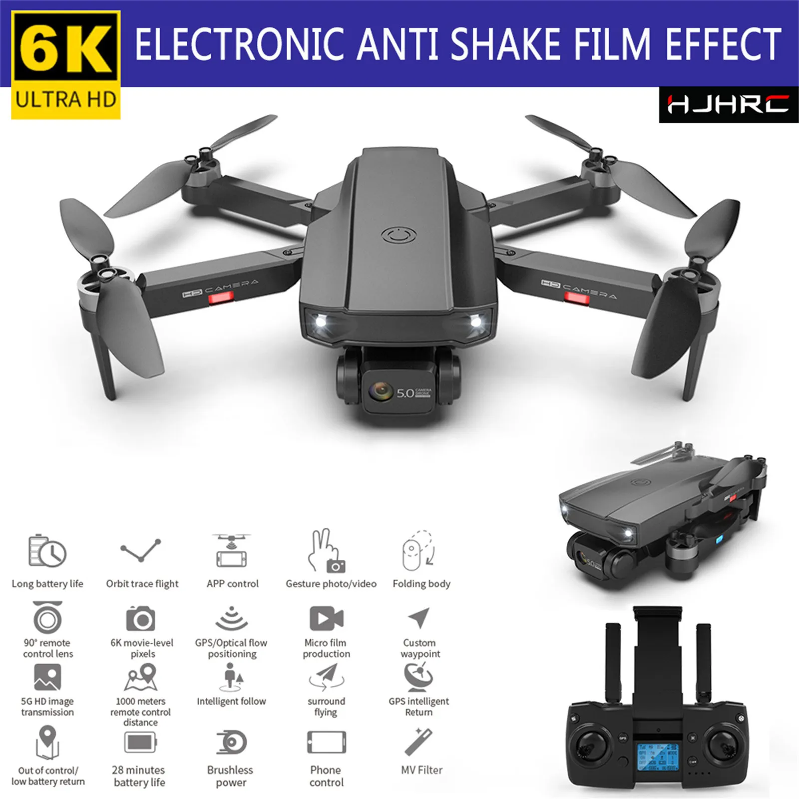 

Hj188 Mini Rc Drone Brushless Drone 6k Electronic Anti-shake Hd Aerial Photography Gps Air Pressure Altitude Hold Foldable Drone