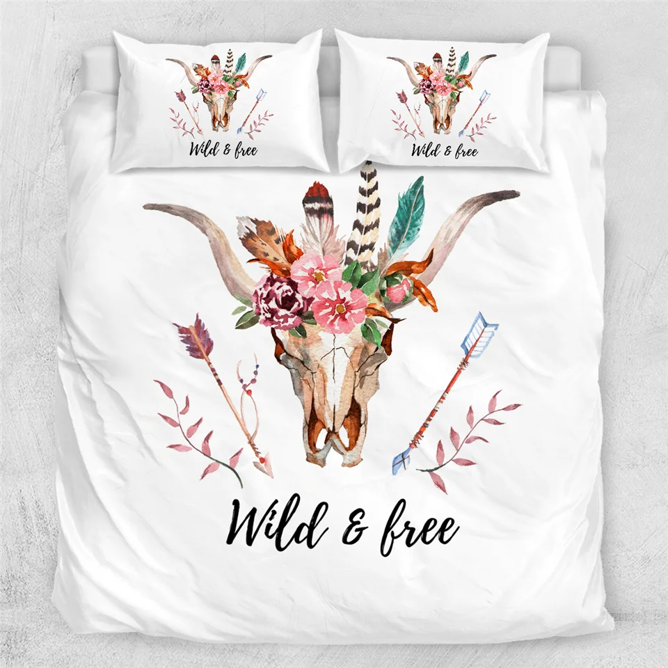 Постельные принадлежности Outlet Boho Dreamcatcher Комплект постельного белья племенные рога цветы пододеяльник деревенское постельное белье Череп Черный готический домашний текстиль