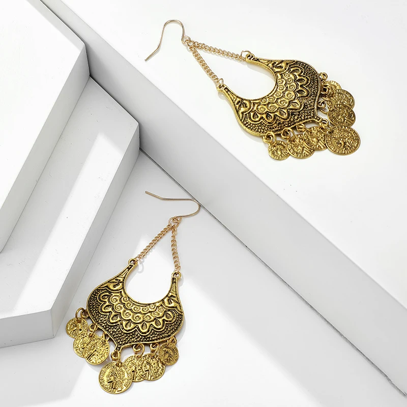 Tocona New Fashion Vintage Style Carving Drop Earrings Hollow Round Pendant For Women Ladies Party Jewelry Accessories C12207 | Украшения и