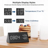 digital alarm clock electronic humidity temperature detect wood design for bedroom bedside desk office kids