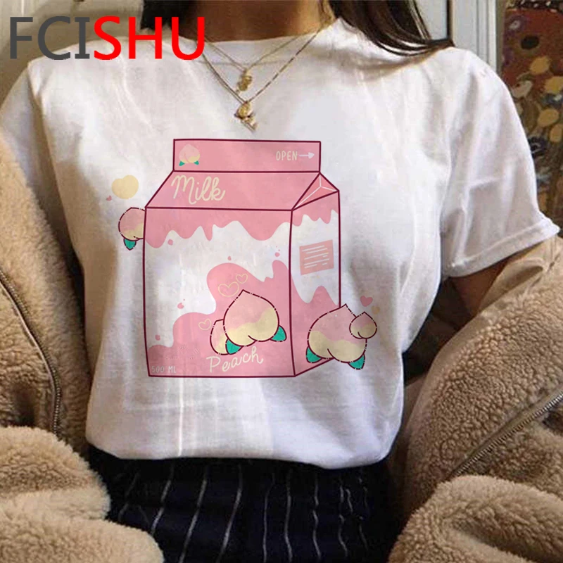 Kawaii персик эстетическое Женская забавная футболка с персонажами из мультфильмов