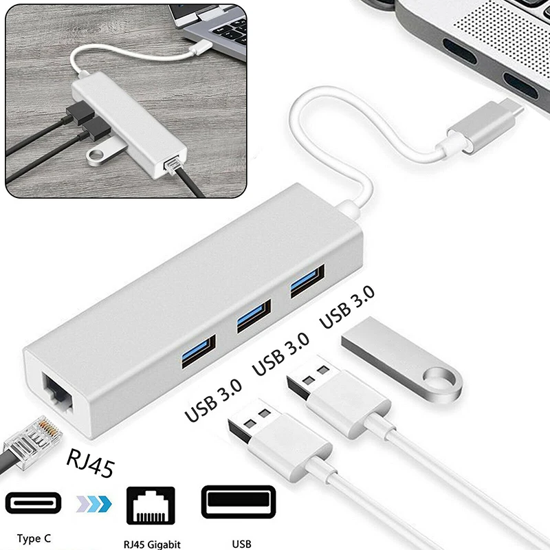 USB C концентратор Gigabit Ethernet Rj45 Lan адаптер Тип к 3 0 HUB10/100/1000 сетевая карта для MacBook