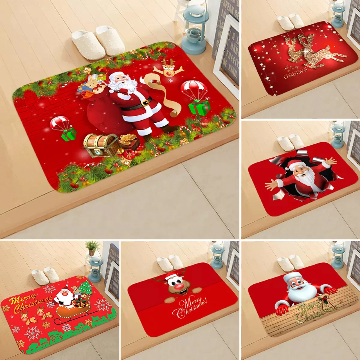 

Xmas Mat Non-slip Fluffy Floor Mat Santa Claus Outdoor Carpet Merry Christmas Decoration Home Xmas Ornaments Christmas Gifts