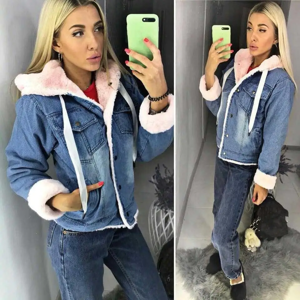 2019 зимняя Вельветовая джинсовая куртка женская теплая Толстая Лоскутная