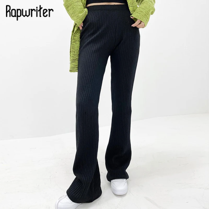 

Повседневные однотонные брюки Rapwriter, Осенние эластичные трикотажные спортивные брюки для женщин, Капри в рубчик с высокой талией, модная ул...