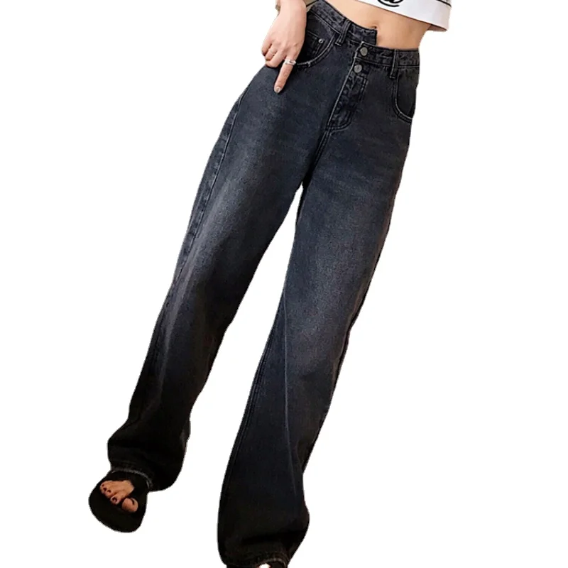 

2021 женские джинсы с высокой талией и широкими штанинами, женские свободные джинсы с большими прямыми штанинами, винтажные джинсы в уличном ...