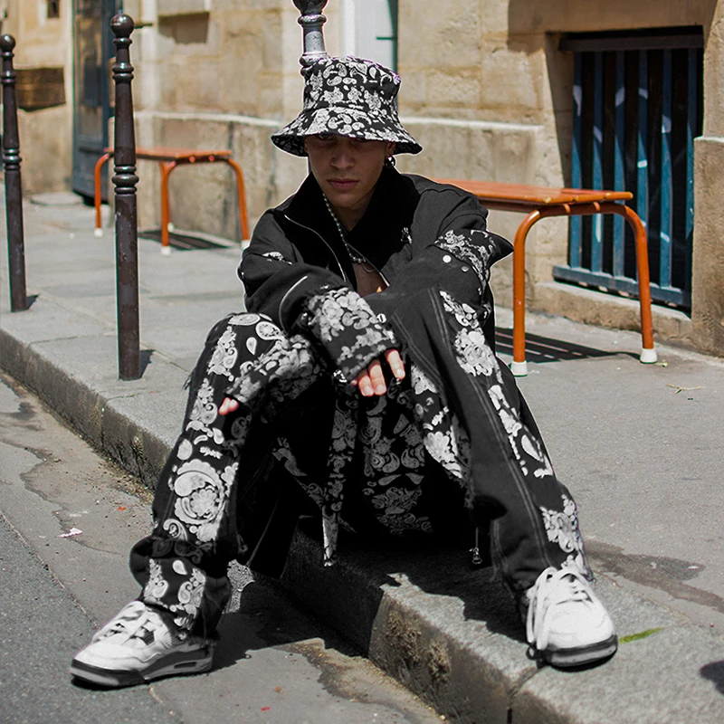 Мужские черные джинсы с принтом пейсли кешью мешковатые высокой талией