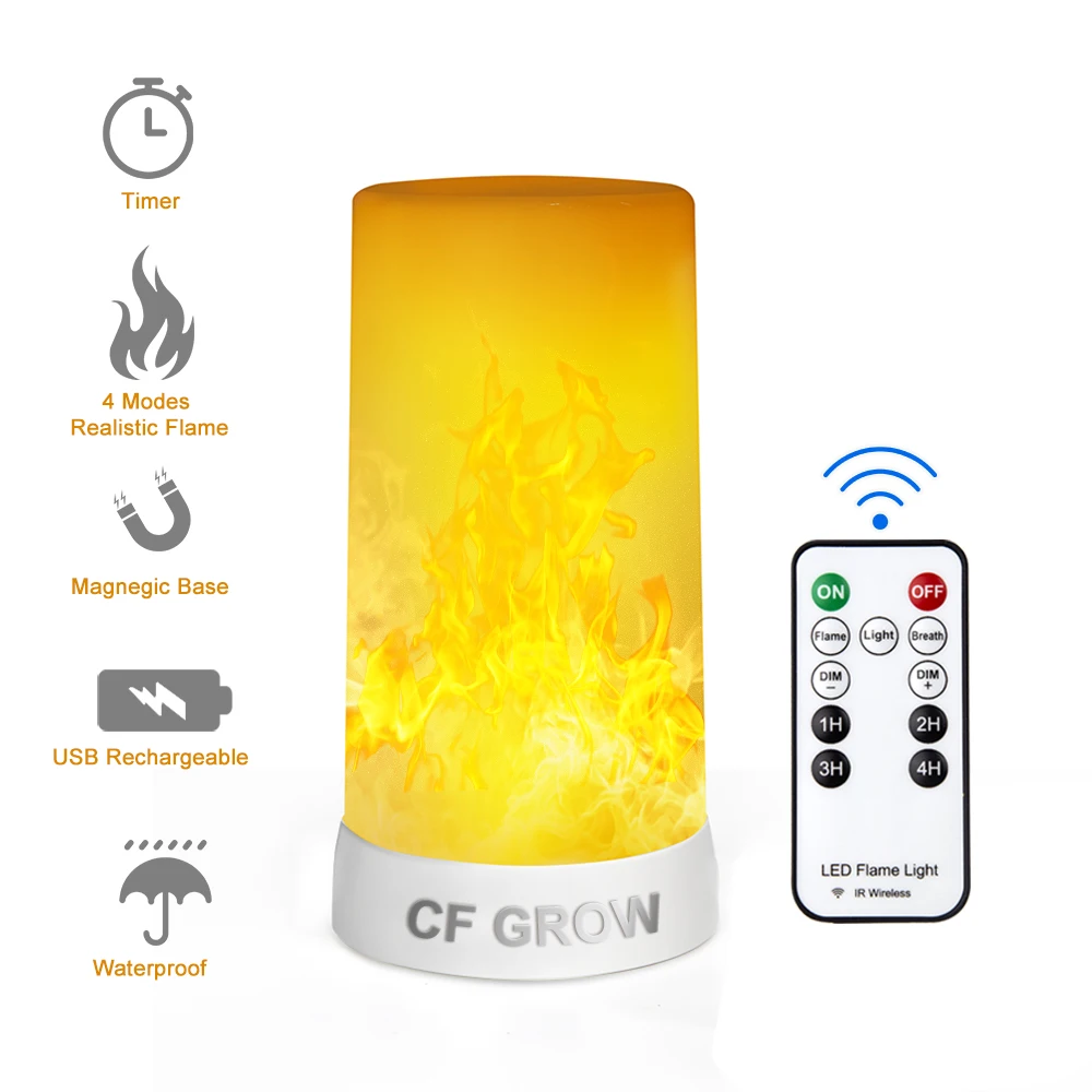 Remote Control Светодиодный светильник с эффектом пламени, лампа для огня, водонепроницаемая, для улицы, в помещении, мерцающая, эмуляция, 3 режима, магнитный, светодиодный, лампа для пламени, USB, перезаряжаемая - Испускаемый цвет: Remote Control