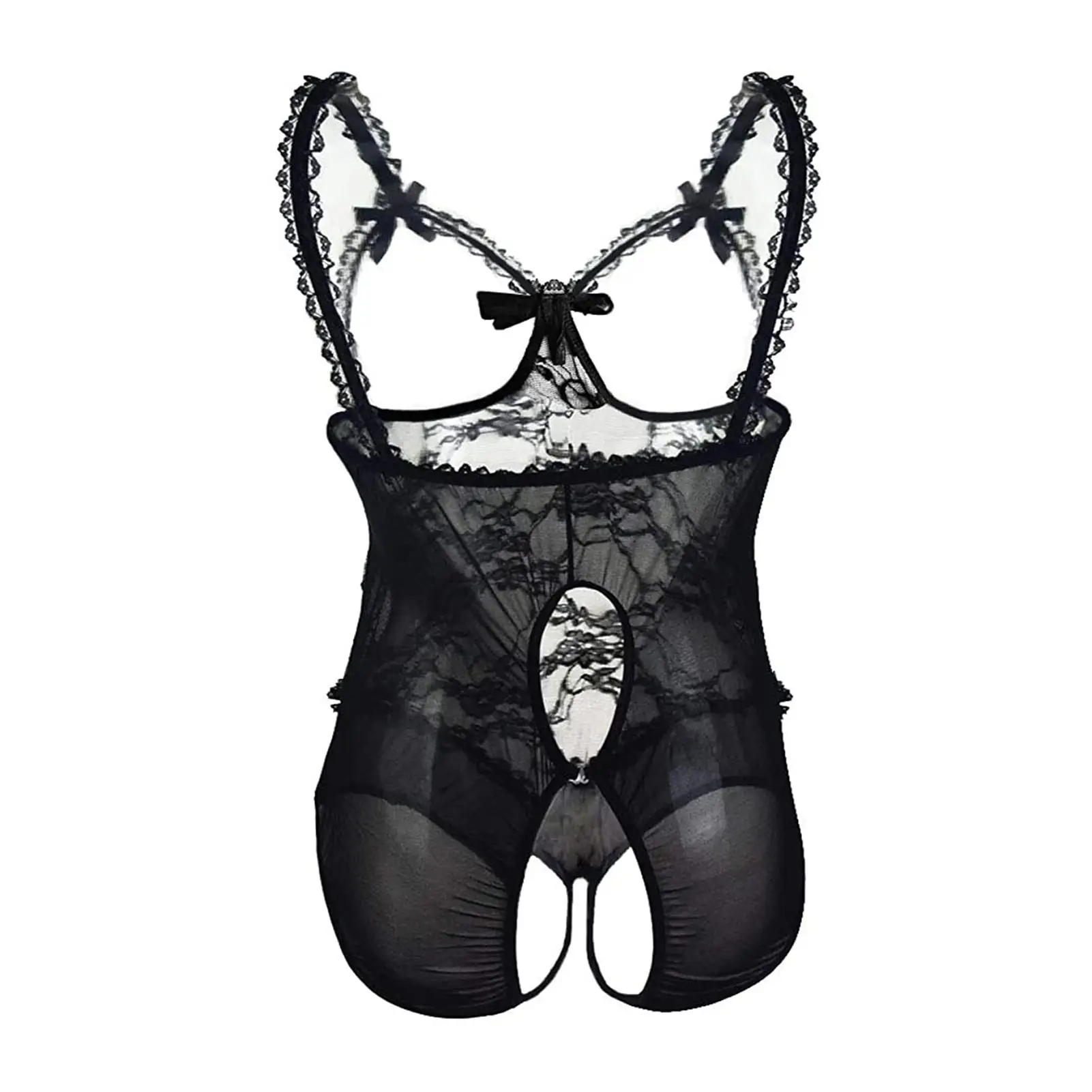 

Женская сексуальная однотонная кружевная сетчатая с бантом, прозрачная эротическая Пижама с открытой промежностью, сексуальное нижнее бел...