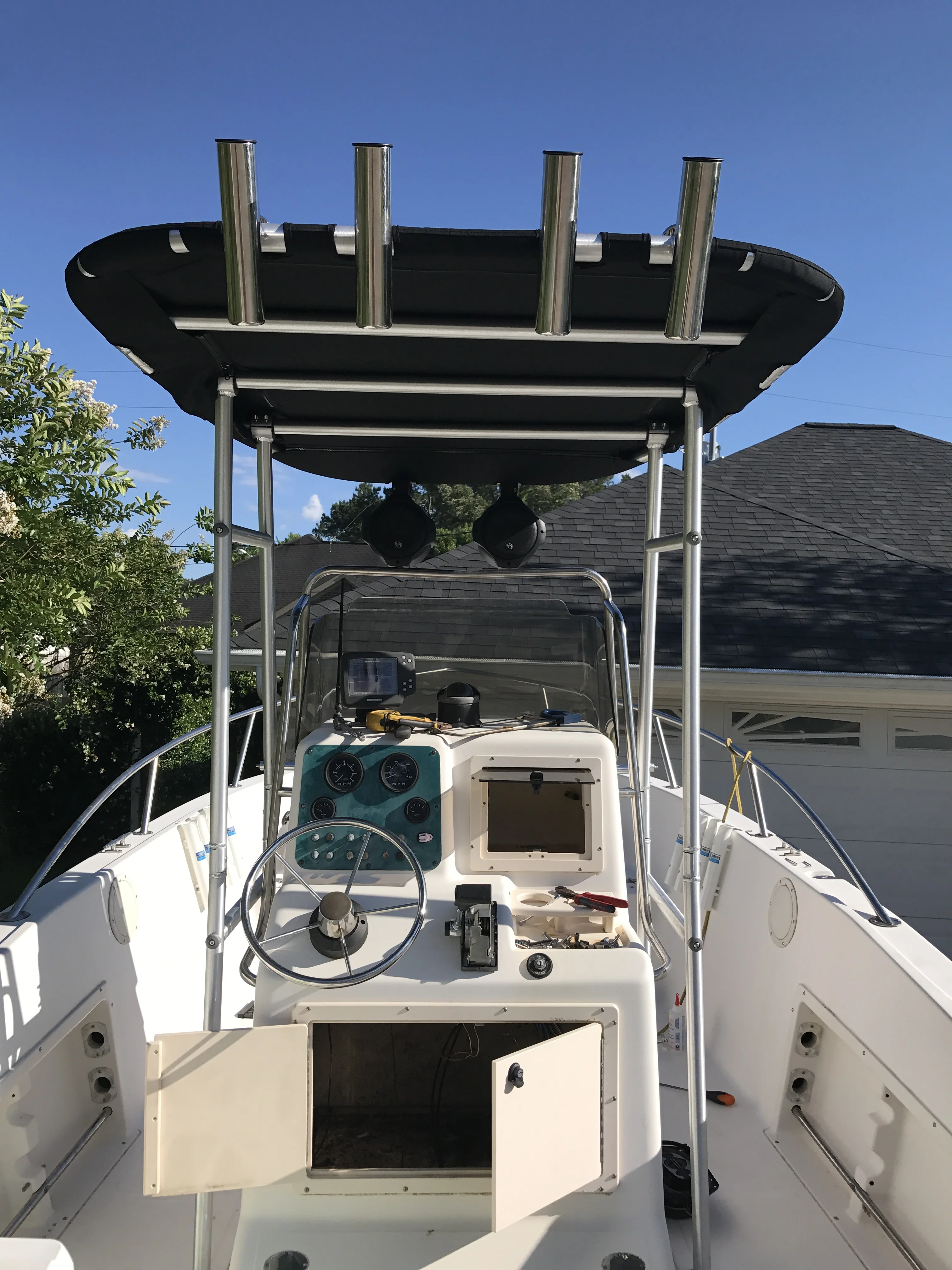 Тонкая лодка T Top Pro экономичная алюминиевая трубка с черным навесом| |