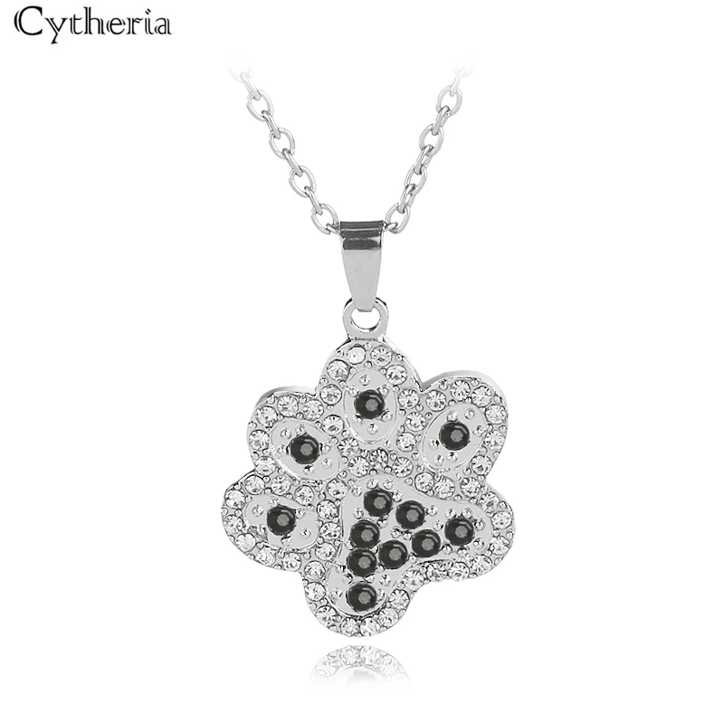 Ожерелье с симпатичными кристаллами и принтом лап животных ожерелье черными