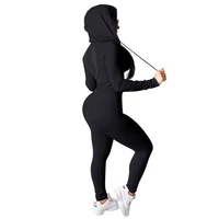 womens autumn and winter cardigan new style running sports fitness sexy solid color hooded casual suit