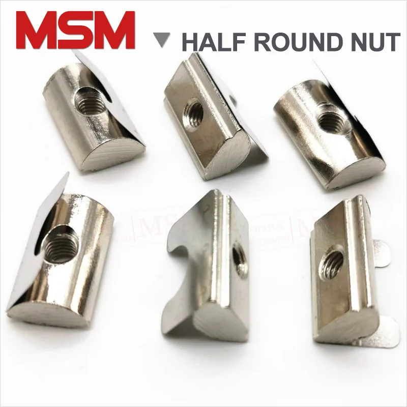 20/50/100PCS Zinc Plated Half Round Nut With Spring Sheet For Aluminium Extrusion Profile of 30/40/45 Series Press In Nuts - купить по