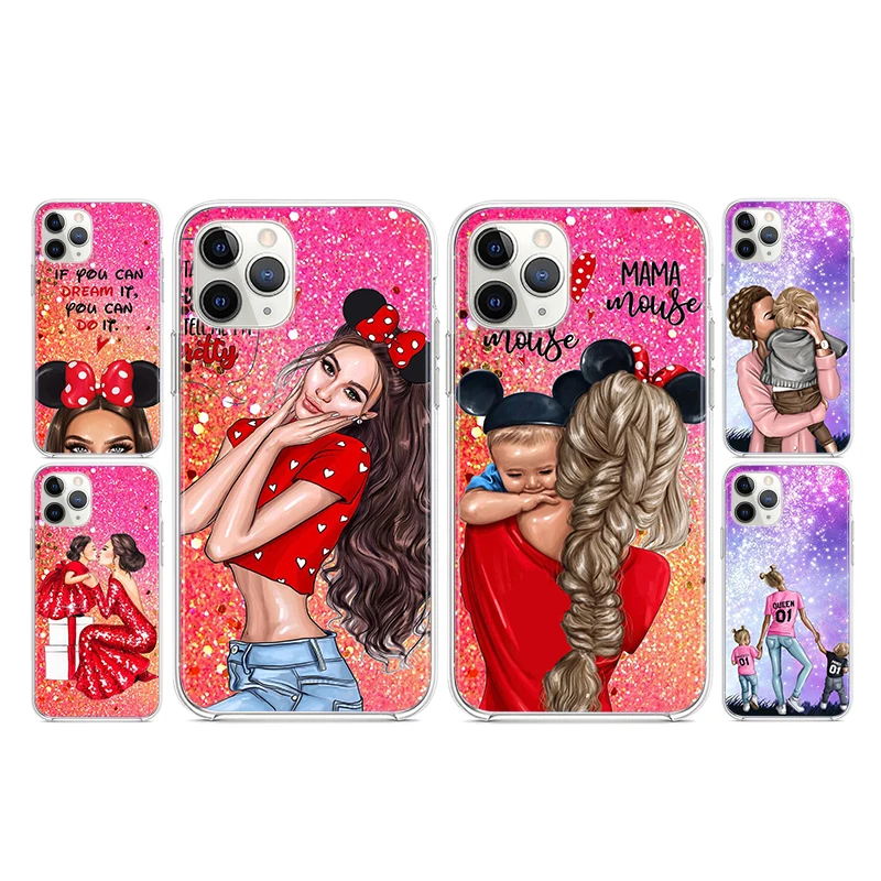 

Baby Mom Girl Hot Fashion For Apple iPhone 13 12 11 SE XS XR X 7 8 6 5 S mini Plus Pro MAX 2020 Soft Transparent Phone Case