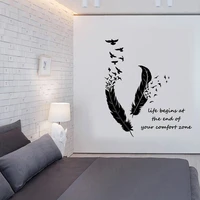 feathers turning into birds wall sticker art murals home decor living room bedroom decoration life begins wall decals