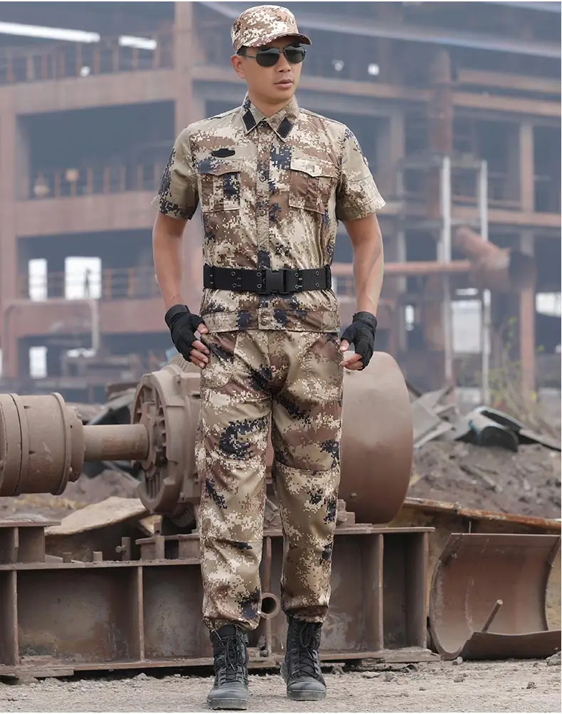 Desert Camouflage 3 Colors Summer Military Uniform Blue Sea Camouflage Short Combat Shirt Army Clothing Tactical Fishing Hunting Clothes Men Women - Цвет: Desert Camouflage