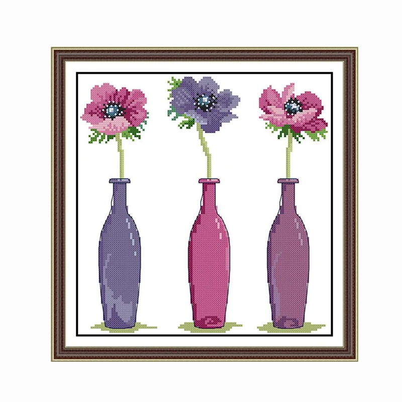 Рисунок для вышивки крестиком с маленькими цветами и растениями 14 шт. Набор на