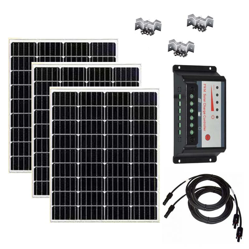 

Solar Panel Full Set 100w 200w 300w Solar Charge Controller 12v/24v 30A Mount Bracket Solar Battery Rv Caravan Carming Car Boat