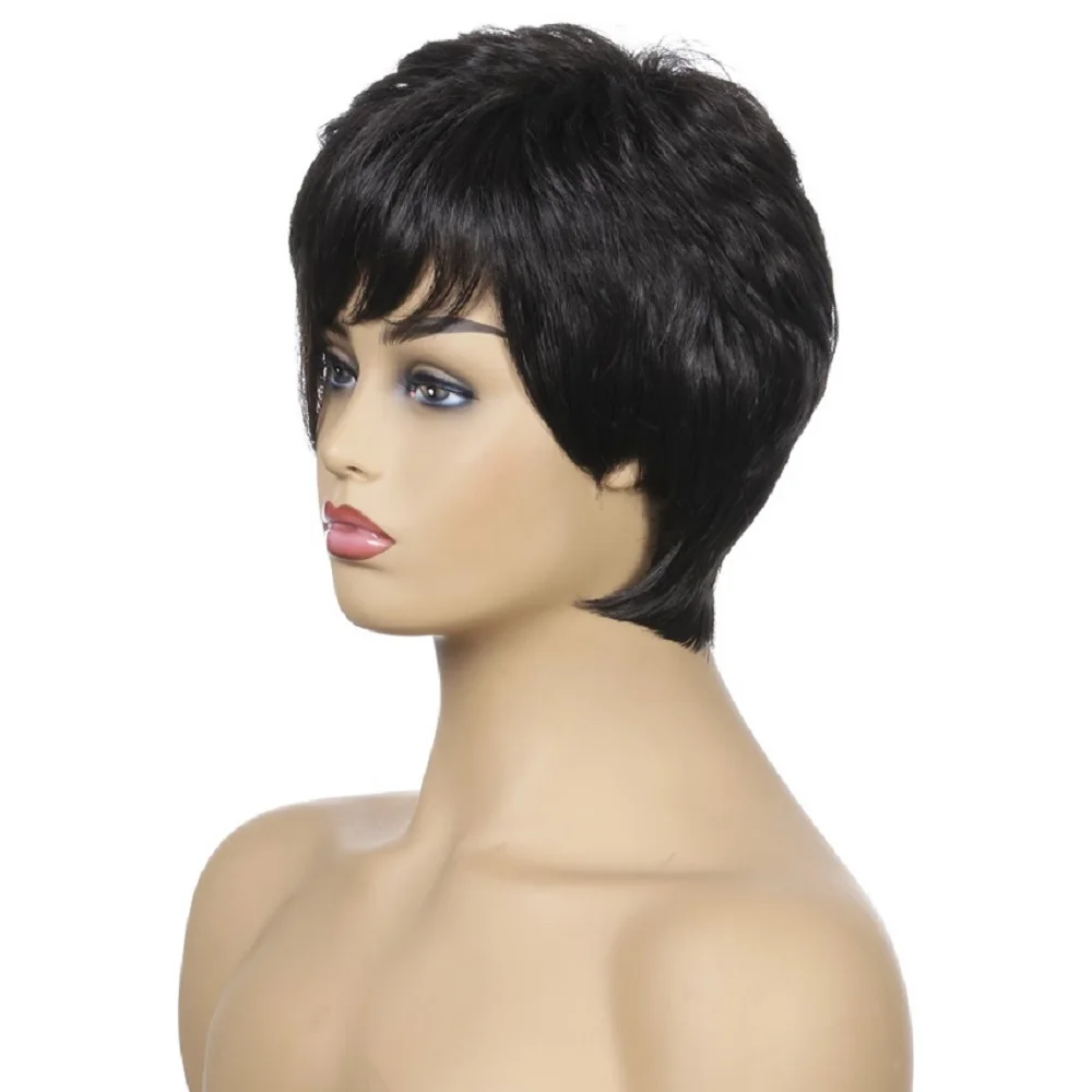 Натуральный прямой парик с челкой 10 ''синтетический для белых/черных женщин