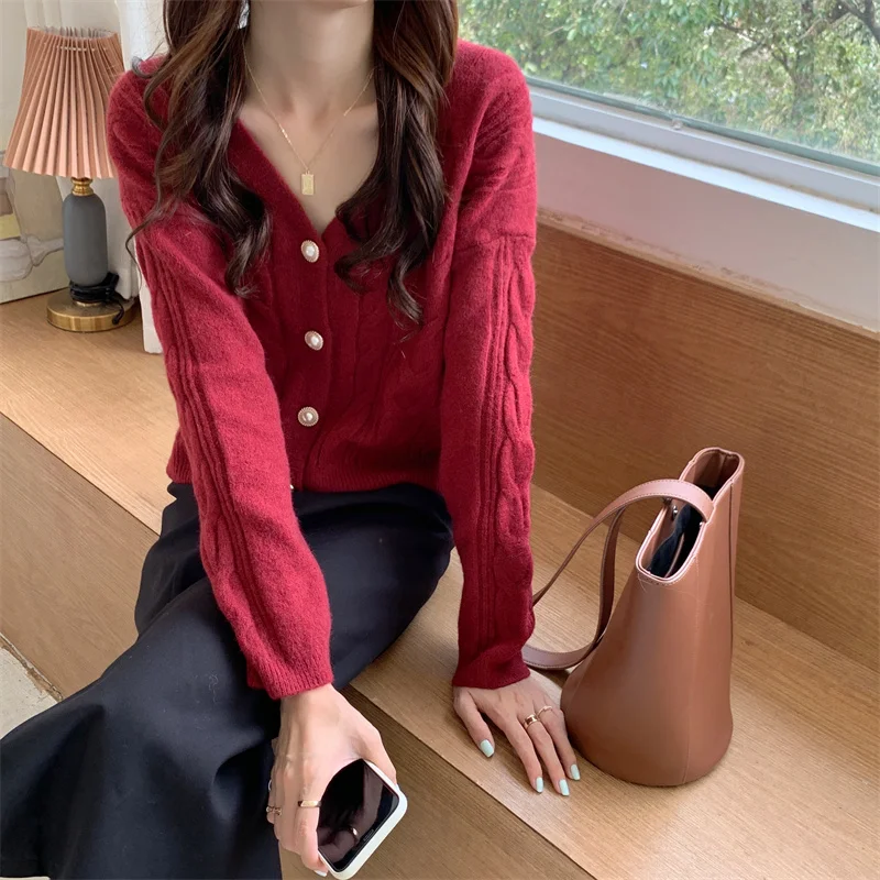 Pink Soft Sweater Cardigan Coat Spring Autumn 2021 Women's Gentle Short Top Rac |