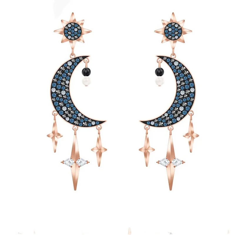Высокое качество серьги в виде Луны и звезды для женщин темно синий Swa 1:1