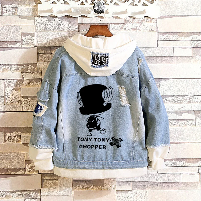 Джинсовая куртка бомбер с капюшоном и потертостями унисекс|Мужские толстовки