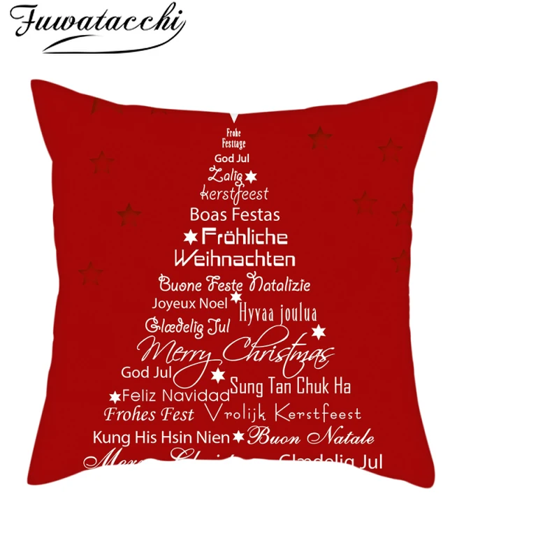 

Fuwatacchi Red Xmas Gift Cushion Cover Christmas Tree Printed Pillowcases For Home Sofa Car Seat Fall Decorations Pillows Covers