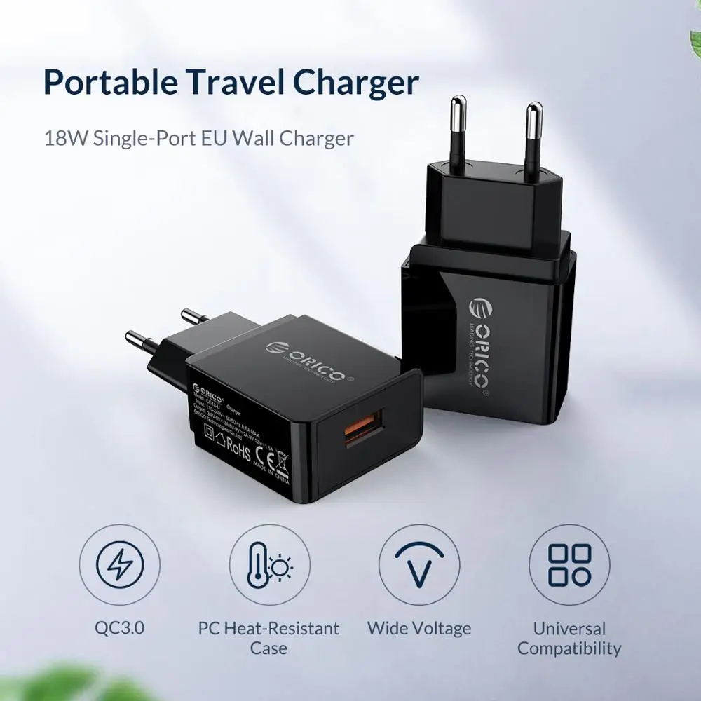 Дорожное зарядное устройство ORICO 18 Вт QC 3 0 2 USB быстрое штепсельная вилка