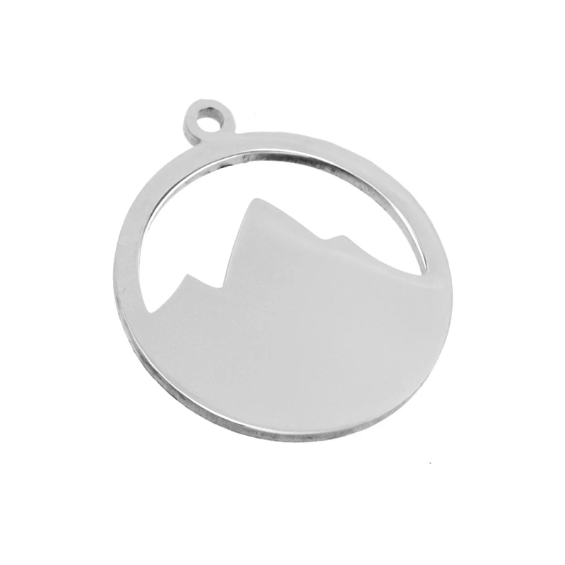 

100% Stainless Steel Blank Mountain Peak Charm For Engrave Metal Round Mountain Charms Mirror Polished Wholesale 10