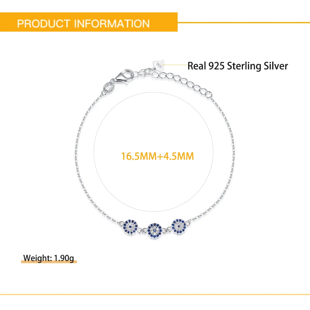 100% 925 стерлингового серебра Лаки сглаза браслеты из нержавеющей стали для женщин