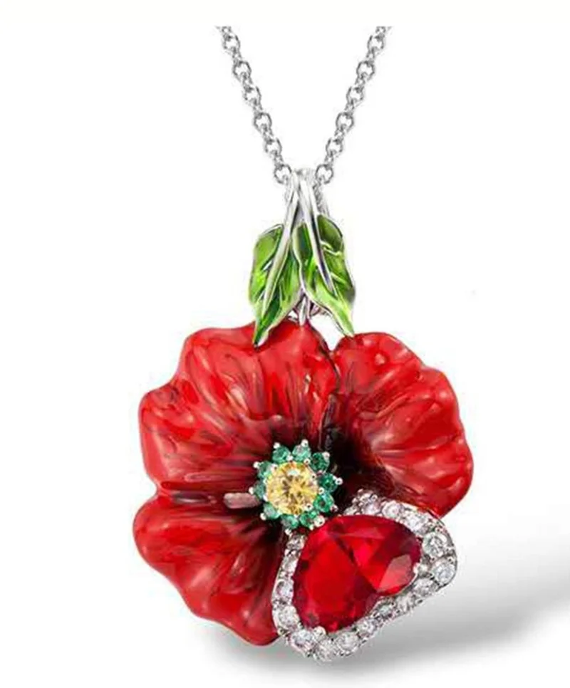 

2023 Cute Woman Necklace Gold Jeweler Gothic Exquisite Little Red Flower Diamond-Studded Necklace Korean Fashion Collar Joyero