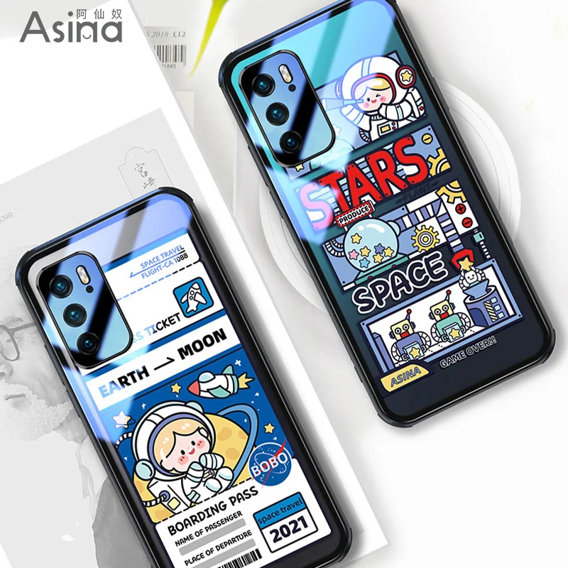 

ASINA Transparent Tempered Glass Case For Huawei P40 P30 Pro Cover Cute Cartoon Bumper For Nova 7 8 Pro Couple Coque Love