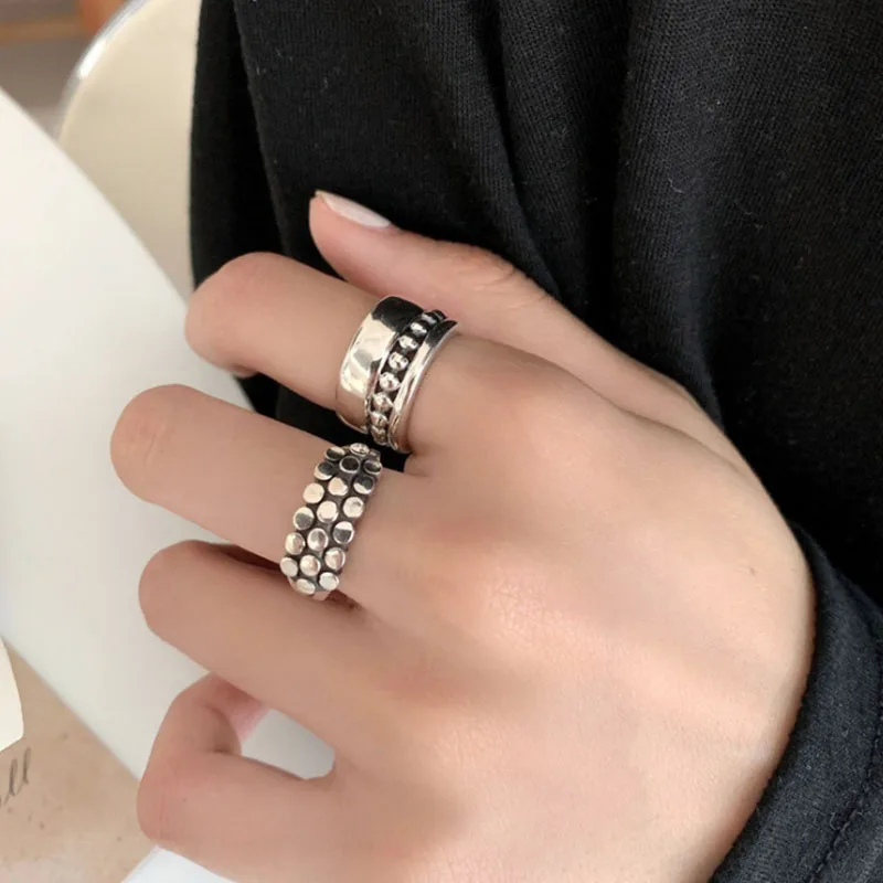 

VENTFILLE 925 Sterling Geometric Multilayer Round Bead Ring Female Fashion Punk Temperament Prevent Allergy Charm Jewelry Party