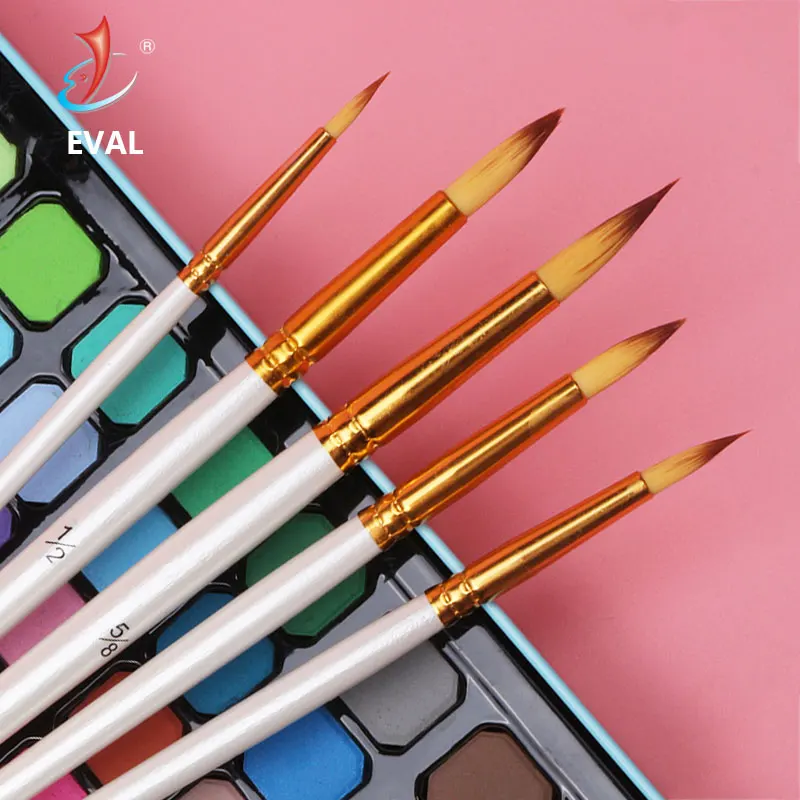 

5 шт., нейлоновые кисти для рисования акварелью и деревянной ручкой