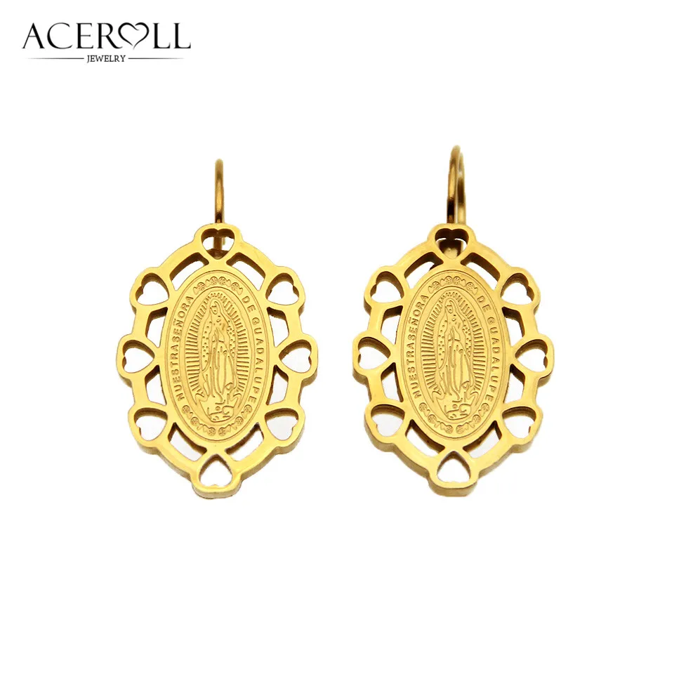 ACEROLL Женские круглые или овальные серьги Клипсы из нержавеющей стали с медалью