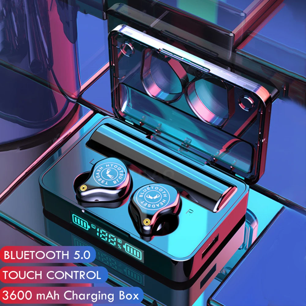 GOOJODOQ беспроводные Bluetooth наушники IPX7 TWS 5,0 светодиодный спортивные наушники с шумоподавлением HiFi 9D стерео водонепроницаемые 3600 мАч