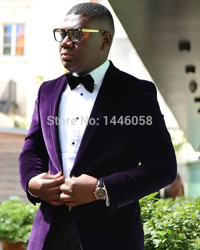 

Costume Homme 2018 Groomsmen Suit Men With Pants Terno Slim Fit Peaked Lapel Blazer Wedding Groom Tuxedo Purple Mens Velvet Suit