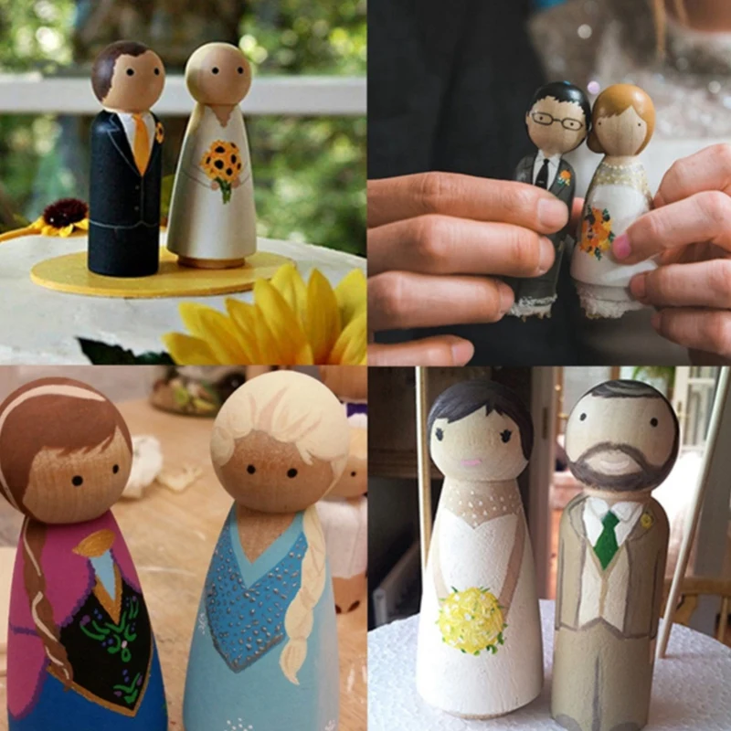 

Creative Toy Puppet Logs Handmade DIY Painting Sets of People Home Decor Props Wooden Crafts Ornaments, 60PCS