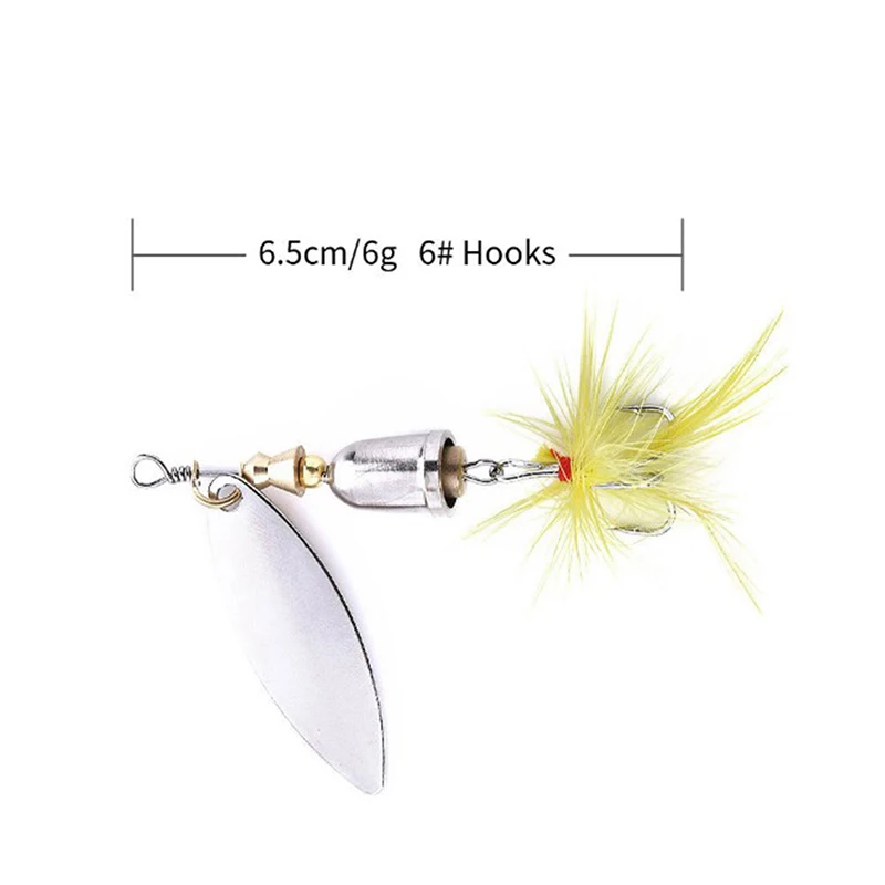 

2pcs Rotating Spinner Sequins Fishing Lure Wobbler Bait with Feather Tackle