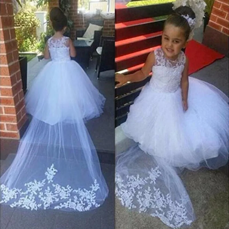 Цветочные платья для девочек на свадьбу кружевное иллюзионное белое украшение